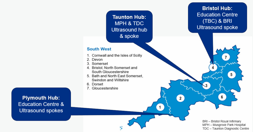 Map of the South West illustrating where SWITA has hubs and spokes 